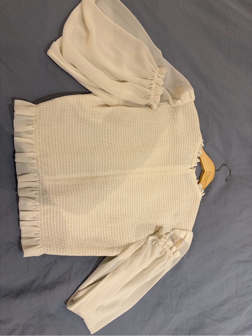 WILFRED Women's Cream Ruffle-Trim Knit Pullover Top with zipper - Picture 3 of 4